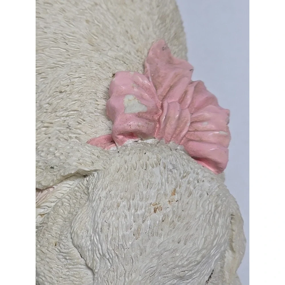 Sleeping White Bunny Rabbit with Pink Bow Resin Shelf Sitter Spring Nursery Room